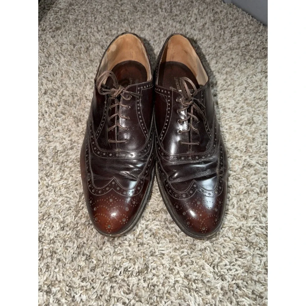 Johnston & Murphy Aristocraft Wingtip Oxford 8.5 D/B Burgundy‎ Leather USA VTG